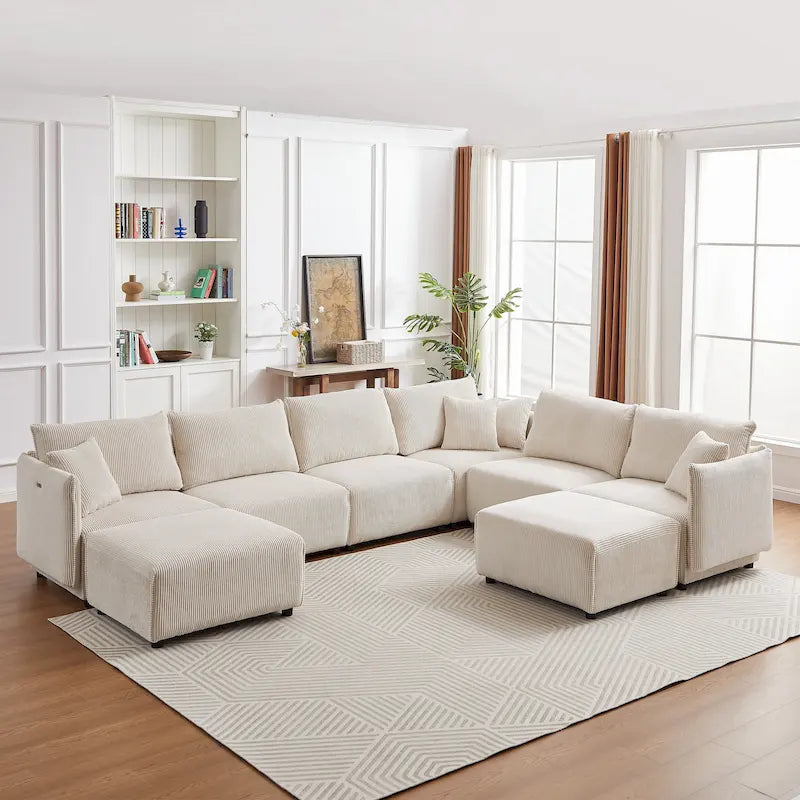 8-Piece Corduroy Modular Sectional Sofa with Ottoman