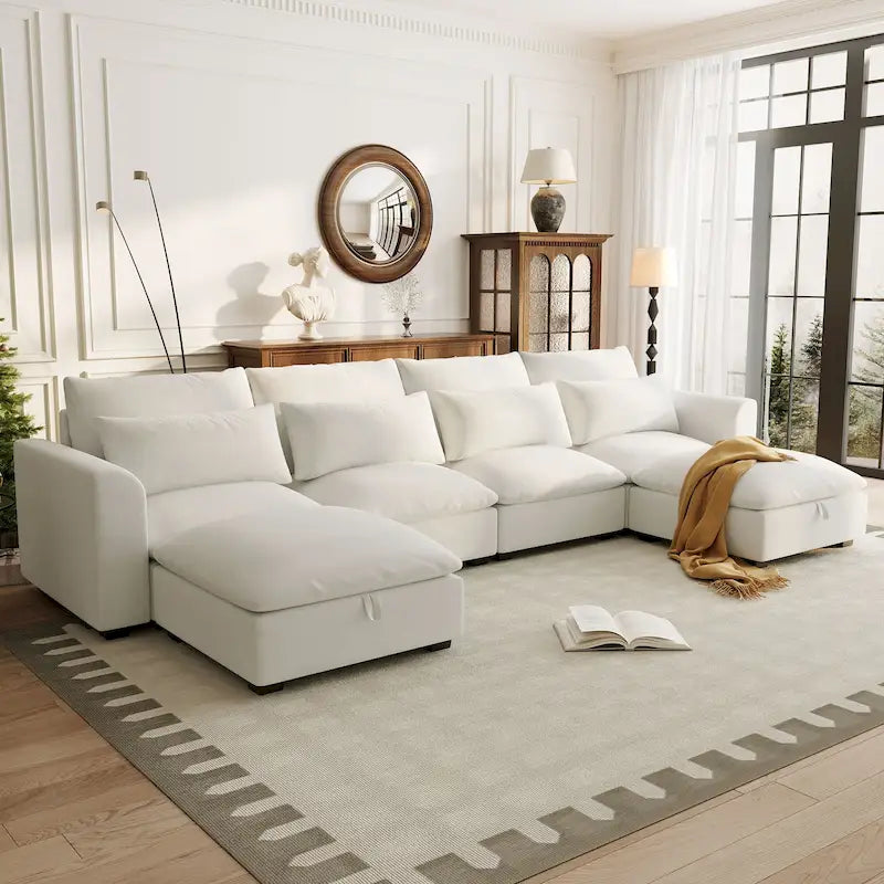 Roomfitters U-Shaped Modular Corner Sofa with Two Ottomans, Freely Transformable for Living Rooms, Studies, Home Theaters
