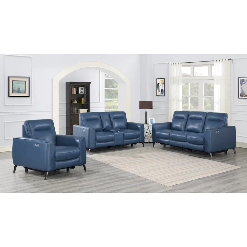 Steve Silver Top Grain Leather Ocean Blue Power Reclining Chair