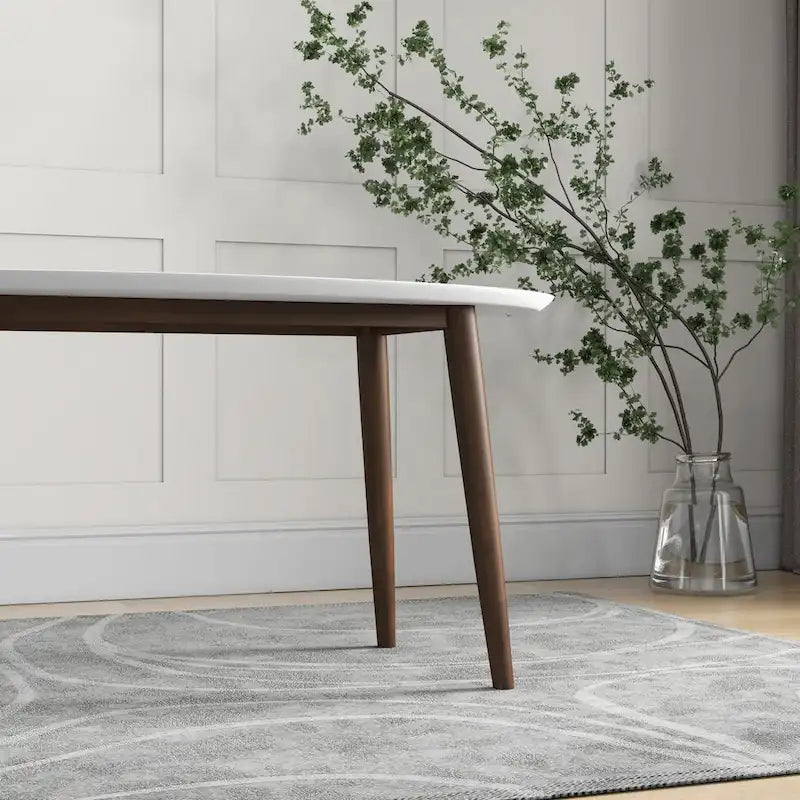 Rivoli Mid Century Modern Solid Wood Oval Dining Table in White - 67 inches