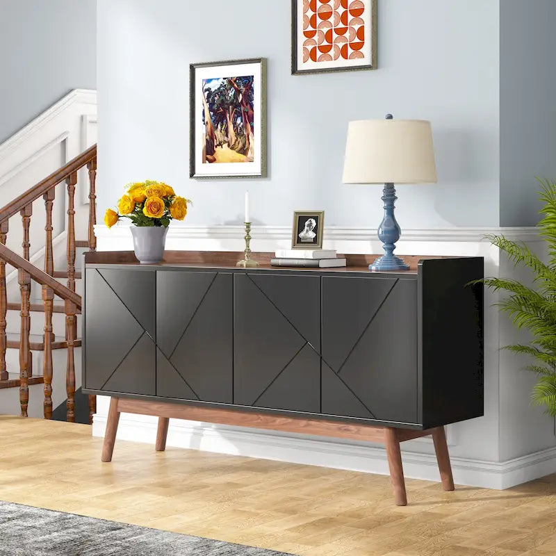 55 Black Buffet Cabinet Kitchen Sideboard Storage Cabinet with Storage