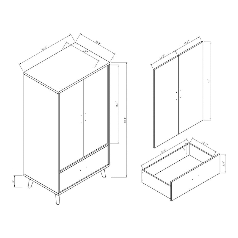 DH BASIC Minimalist Mid-Century Modern Distressed Grey 1-Drawer Wardrobe Armoire by Denhour