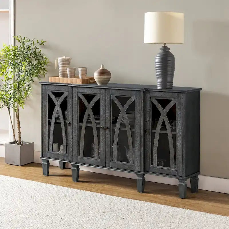 Katie 60 Farmhouse Style Sideboard with Glass Doors by HULALA HOME