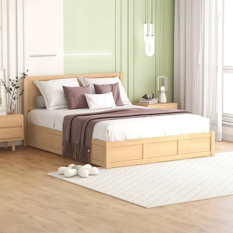 Wood Platform Bed with Underneath Storage and 2 Drawers