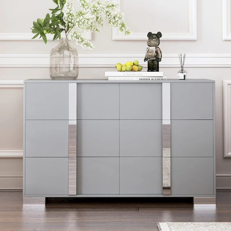 Modern Dresser Chest of 6 Drawers with Mirrored Handles
