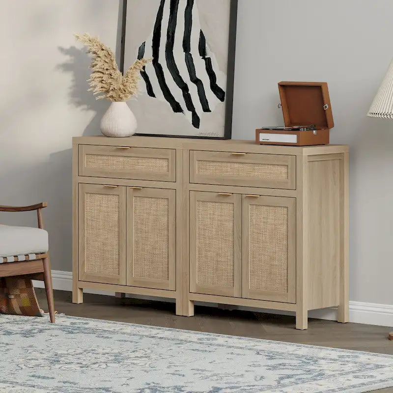SICOTAS Farmhouse Sideboard Buffet Cabinet Set of 2 with Drawer - N/A
