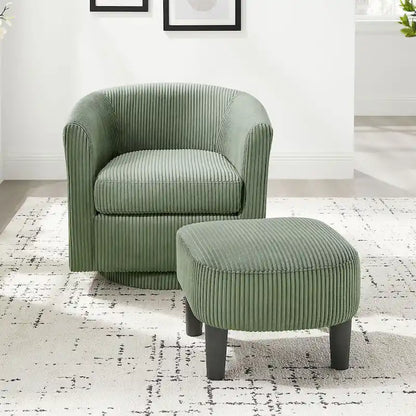 Green 26.38 Upholstered 360 Swivel Arm Chair with Ottoman