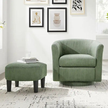Green 26.38 Upholstered 360 Swivel Arm Chair with Ottoman