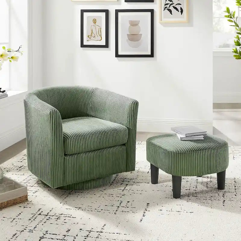 Green 26.38 Upholstered 360 Swivel Arm Chair with Ottoman