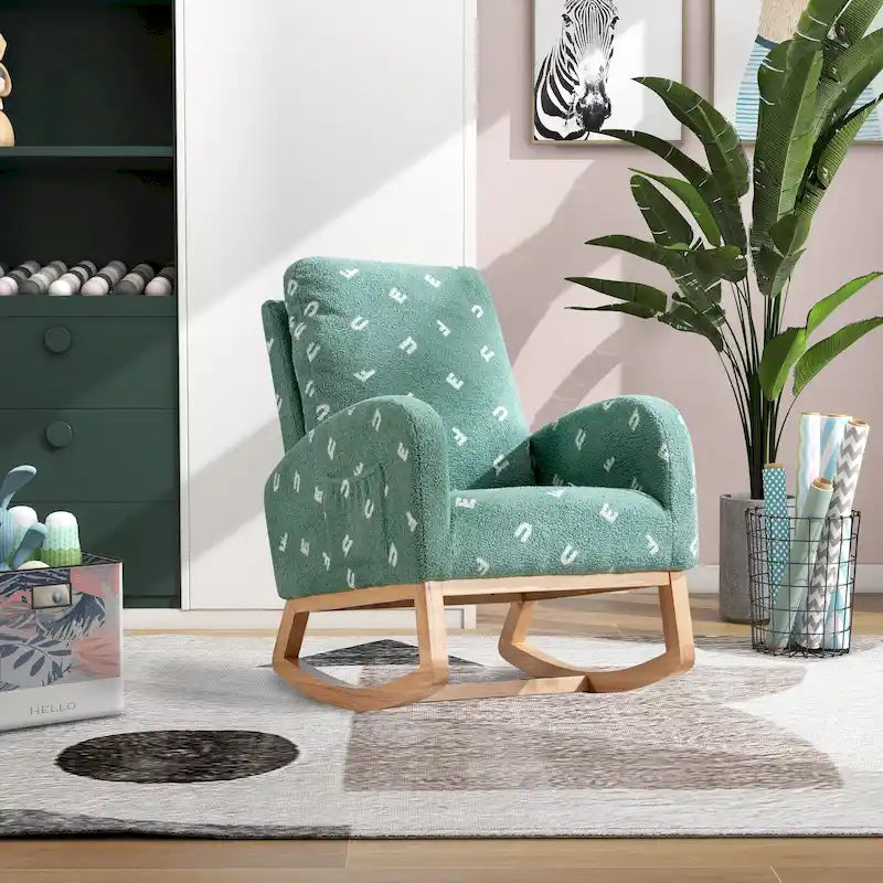 Green 26.8 Upholstered High Back Rocking Chair with Side Pocket