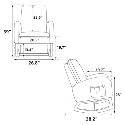 Green 26.8 Upholstered High Back Rocking Chair with Side Pocket