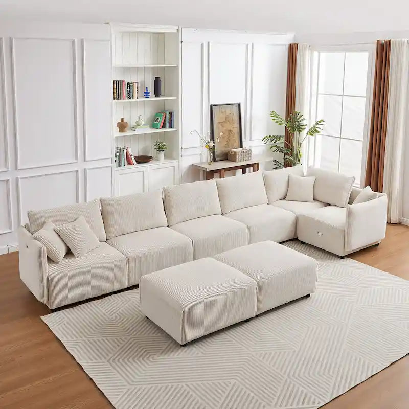8-Piece Corduroy Modular Sectional Sofa with Ottoman