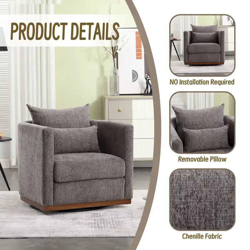 Swivel Barrel Chair, Comfy Round Accent Sofa Chair for Living Room, 360 Degree Swivel Barrel Club Chair