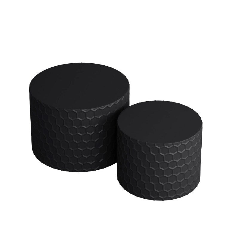Stylish and Minimalist Nesting Coffee Table Set with Honeycomb Design, Modern Round Coffee Table, Drum Circle Coffee Table