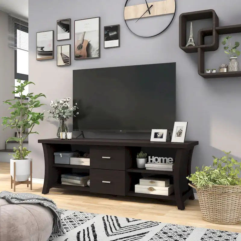 Lynarra Contemporary 2-Drawer TV Console with Open Shelving by Furniture of America