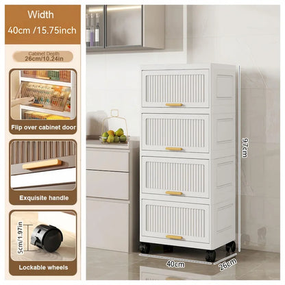 Kitchen Cabinet, Flip Open Storage Box With Wheels, Movable Storage Cabinet, Kitchen Shelf, Movable Storage Box-White