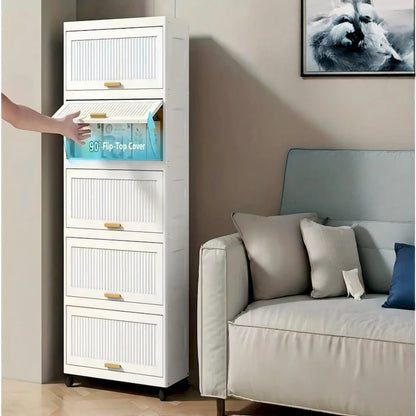 Kitchen Cabinet, Flip Open Storage Box With Wheels, Movable Storage Cabinet, Kitchen Shelf, Movable Storage Box-White