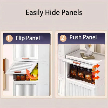 Kitchen Cabinet, Flip Open Storage Box With Wheels, Movable Storage Cabinet, Kitchen Shelf, Movable Storage Box-White