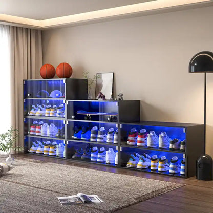 Glass Door Shoe Box Shoe Storage Cabinet For Sneakers With RGB Led Light