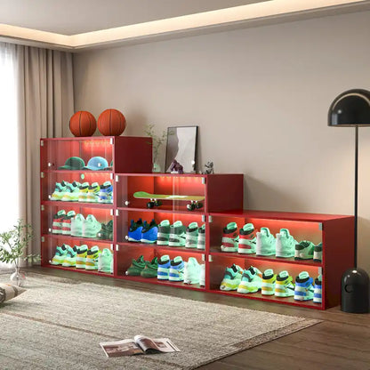 Glass Door Shoe Box Shoe Storage Cabinet For Sneakers With RGB Led Light