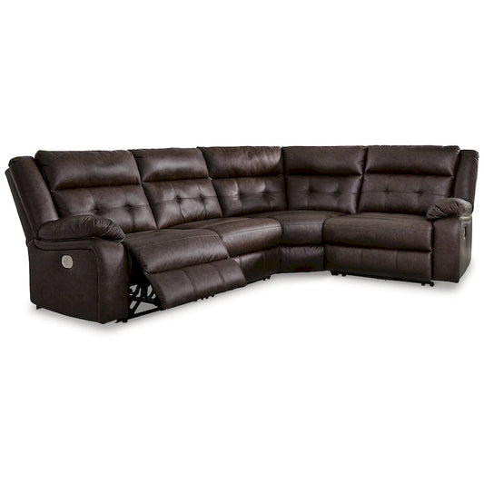 Signature Design by Ashley Punch Up Dark Brown 4-Piece Power Reclining Sectional - 107W x 75D x 41H