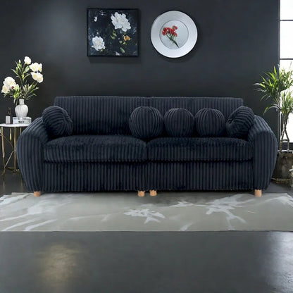 84.4 Corduroy 3-Seater Sofa with Solid Wood Frame, Comfortable Cushions