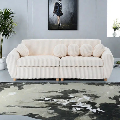 84.4 Corduroy 3-Seater Sofa with Solid Wood Frame, Comfortable Cushions