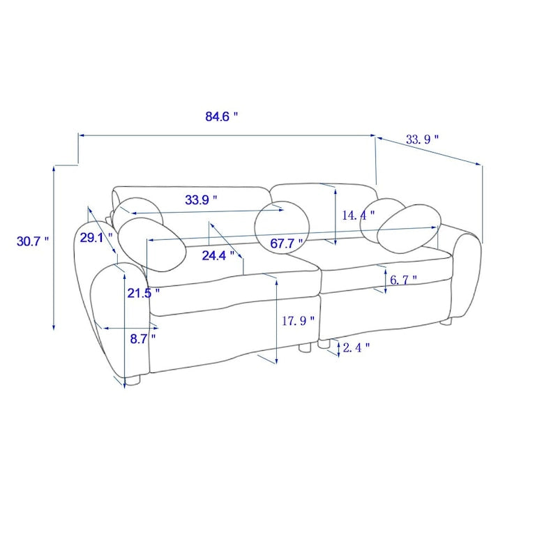 84.4 Corduroy 3-Seater Sofa with Solid Wood Frame, Comfortable Cushions