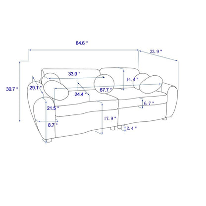 84.4 Corduroy 3-Seater Sofa with Solid Wood Frame, Comfortable Cushions