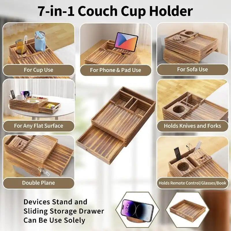 Couch Cup Holder Tray - 13.9L x 9.8W x 3H