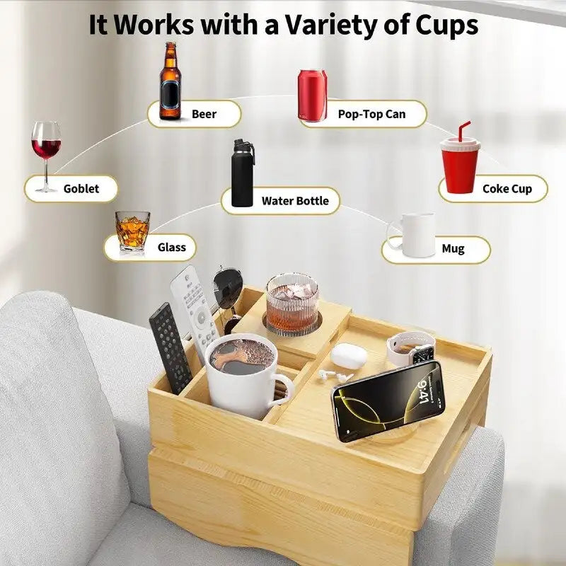 Couch Cup Holder Tray - 13.9L x 9.8W x 3H