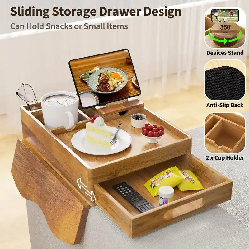 Couch Cup Holder Tray - 13.9L x 9.8W x 3H