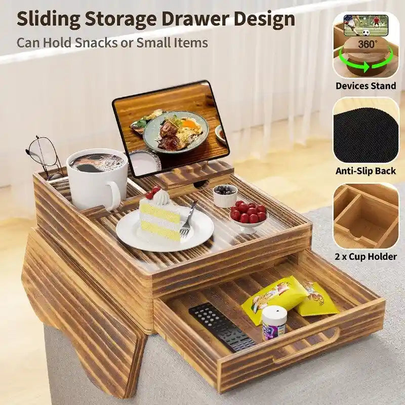 Couch Cup Holder Tray - 13.9L x 9.8W x 3H
