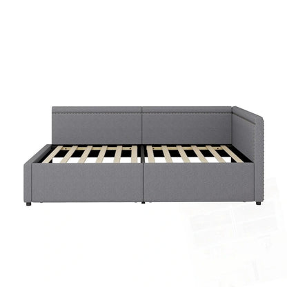 Modern Twin Size L Shape Corner Upholstered Daybed with Two Storage Drawers