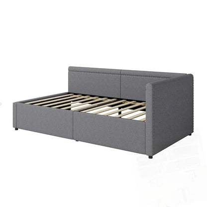 Modern Twin Size L Shape Corner Upholstered Daybed with Two Storage Drawers