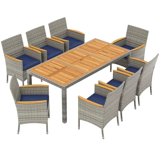 Costway 9 PCS Patio Dining Set for 8 Table and PE Rattan Chairs with