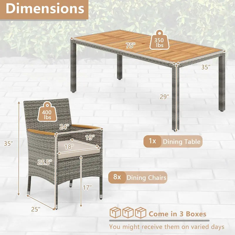 Costway 9 PCS Patio Dining Set for 8 Table and PE Rattan Chairs with