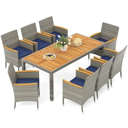 Costway 9 PCS Patio Dining Set for 8 Table and PE Rattan Chairs with