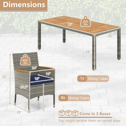 Costway 9 PCS Patio Dining Set for 8 Table and PE Rattan Chairs with