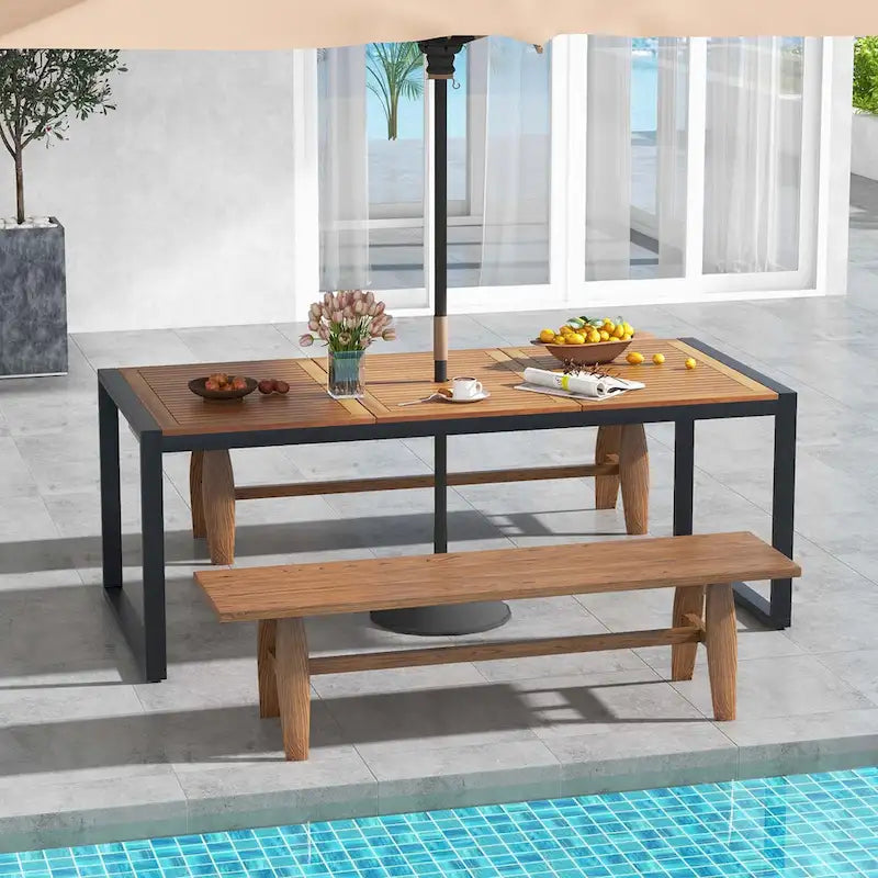 Costway 79 Acacia Wood 8-Person Patio Table with 1.9 Umbrella Hole, - See Details
