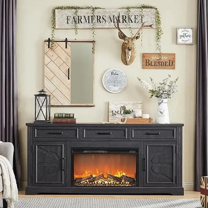 Farmhouse Fireplace TV Stand for Up to 80 TV, Entertainment Center