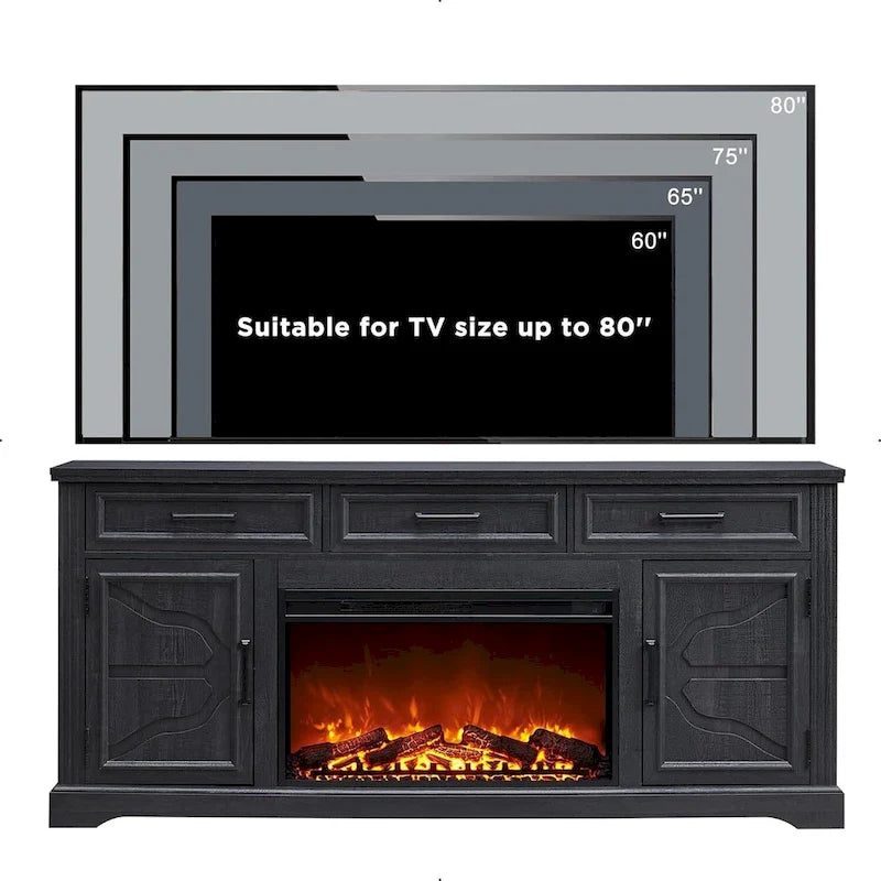 Farmhouse Fireplace TV Stand for Up to 80 TV, Entertainment Center