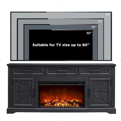 Farmhouse Fireplace TV Stand for Up to 80 TV, Entertainment Center