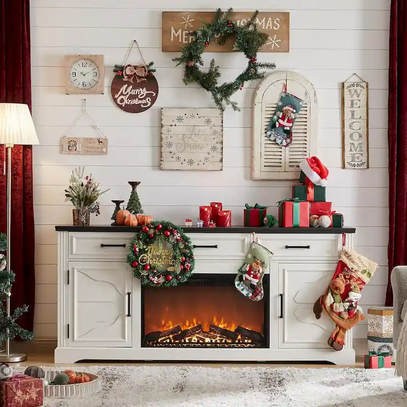 Farmhouse Fireplace TV Stand for Up to 80 TV, Entertainment Center
