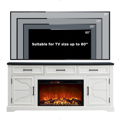 Farmhouse Fireplace TV Stand for Up to 80 TV, Entertainment Center