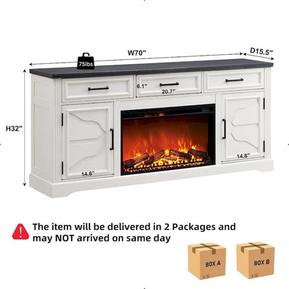 Farmhouse Fireplace TV Stand for Up to 80 TV, Entertainment Center