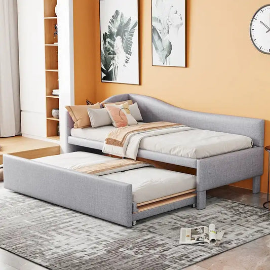 L-Shaped Upholstered Daybed with Pop Up Trundle