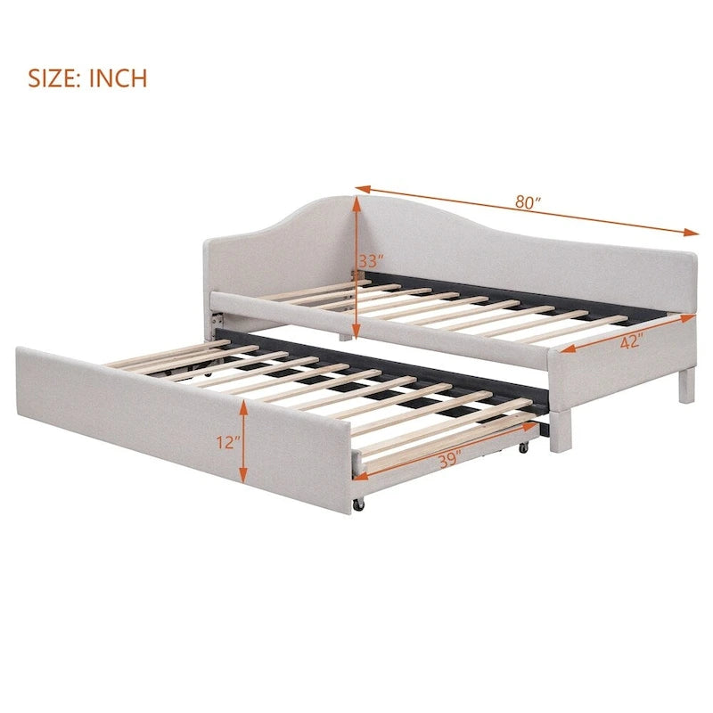 L-Shaped Upholstered Daybed with Pop Up Trundle