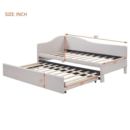 L-Shaped Upholstered Daybed with Pop Up Trundle