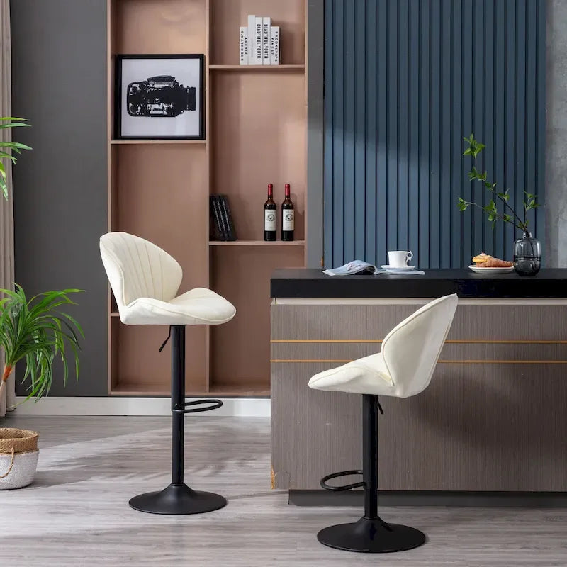 Set of 2 Adjustable Bar Stools with Back Support, Footrest, and 360 Swivel Seat for Home or Bar Counter